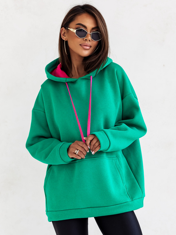 Bluza damska z kapturem ocieplana kangurka zielona Denley 82131