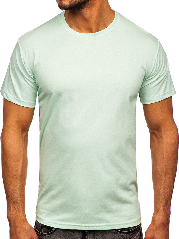 Jasnomiętowy bawełniany t-shirt męski bez nadruku Bolf 192397