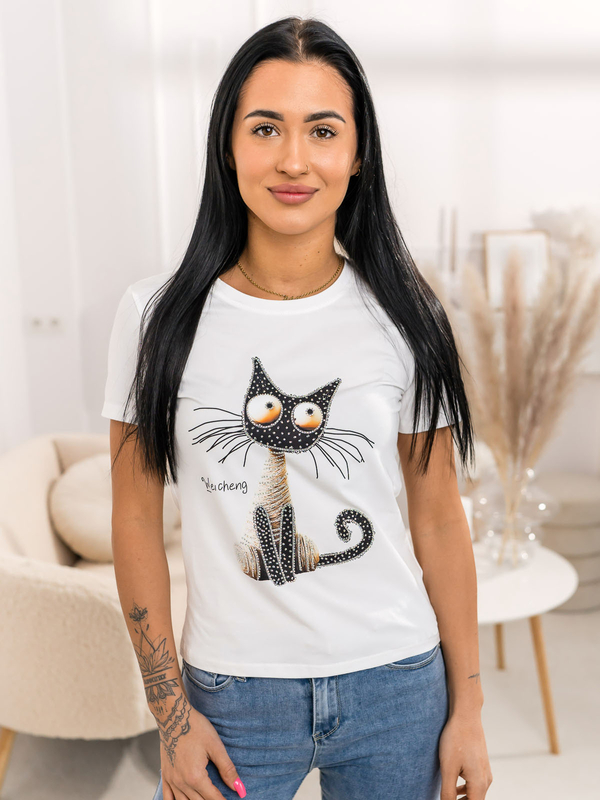 Biały t-shirt damski z aplikacją Denley 95T2515