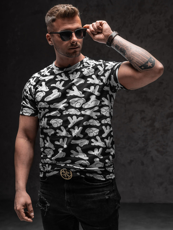 Czarny T-shirt męski z nadrukiem Denley 14912