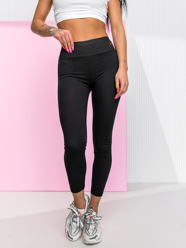 Czarne prążkowane legginsy damskie Denley W7903