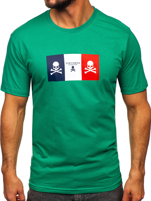Zielony bawełniany t-shirt męski z nadrukiem Denley 14784