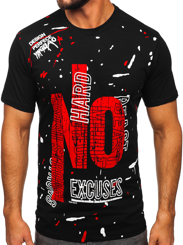 Czarny bawełniany t-shirt męski z nadrukiem Bolf JS1856