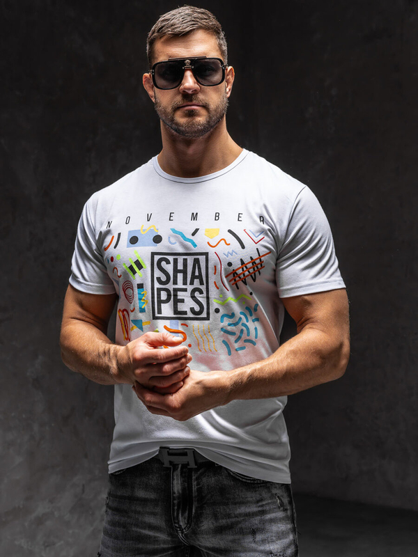 Biały T-shirt męski z nadrukiem Denley KS2625