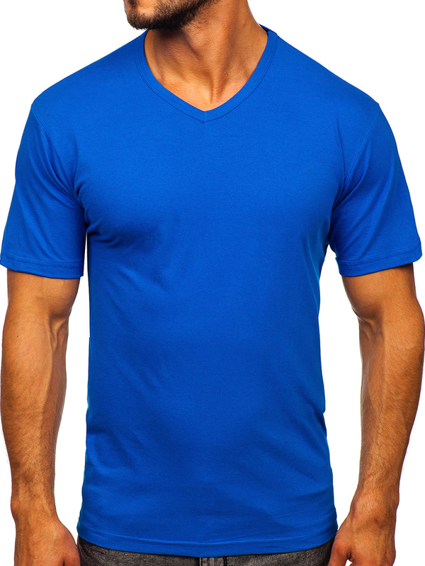 Niebieski t-shirt męski bez nadruku w serek Bolf 192131