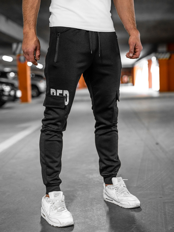 Czarne bojówki spodnie męskie joggery dresowe Denley HW2176