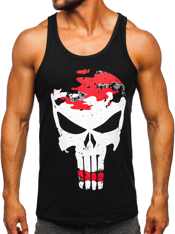 Czarno-czerwona koszulka tank top bokserka z nadrukiem Bolf 14849