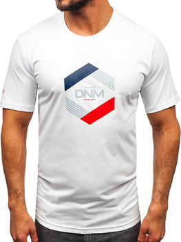 Biały bawełniany t-shirt męski z nadrukiem Bolf 14741