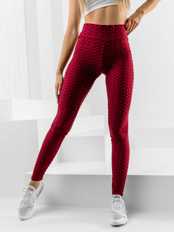 Bordowe prążkowane legginsy damskie Denley HL157