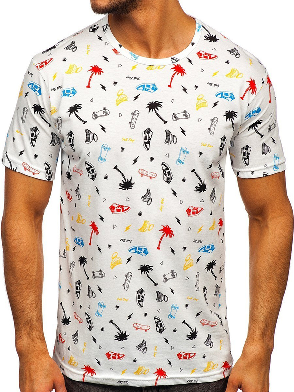 Biały T-shirt męski z nadrukiem Denley 14924