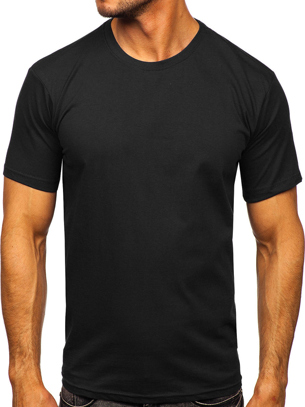 Czarny bawełniany t-shirt męski bez nadruku Bolf 192397