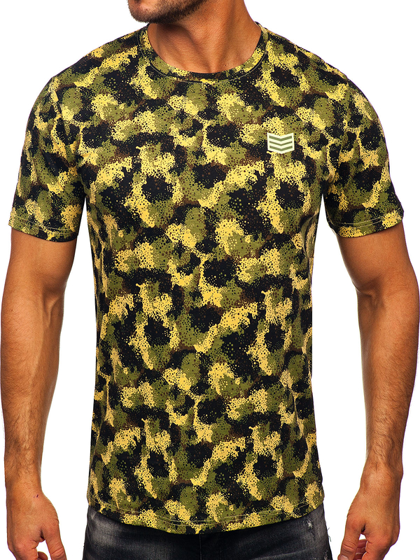 Khaki bawełniany t-shirt męski z nadrukiem Denley MPO3494