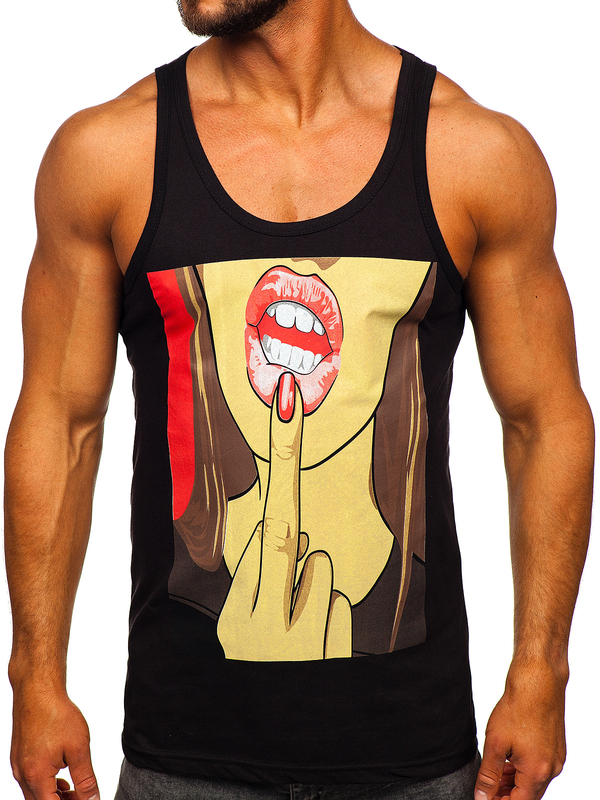 Czarna koszulka tank top bokserka z nadrukiem Bolf 143026