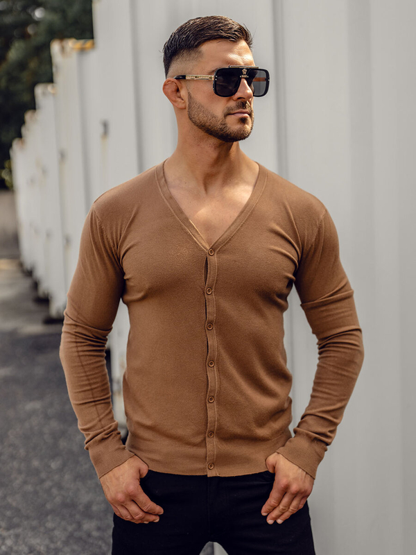 Brązowy cardigan męski rozpinany Denley YY06A