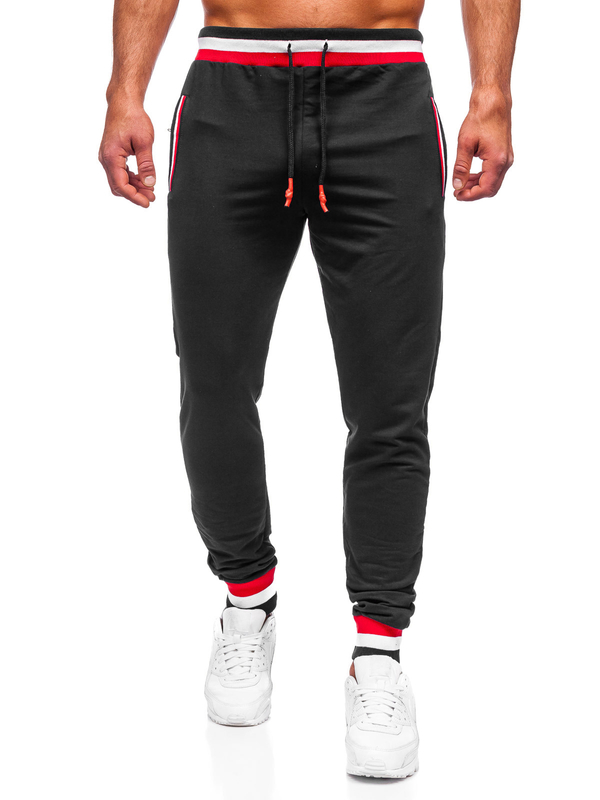 Czarne spodnie męskie joggery dresowe Denley 7034