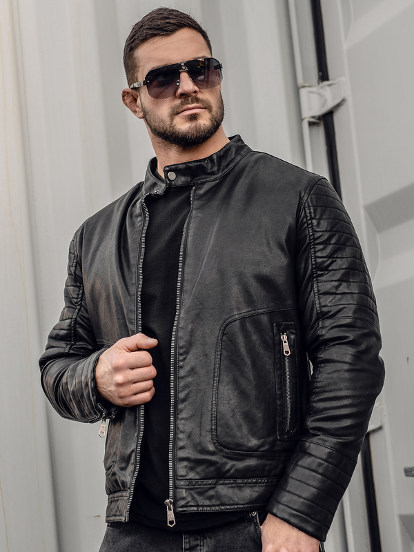 Kurtka męska skórzana biker ocieplana czarna Denley 92531