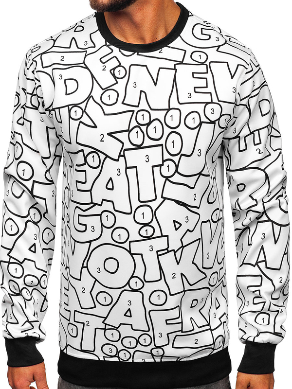 Czarno-biała bluza męska bez kaptura z nadrukiem Denley 8B1136