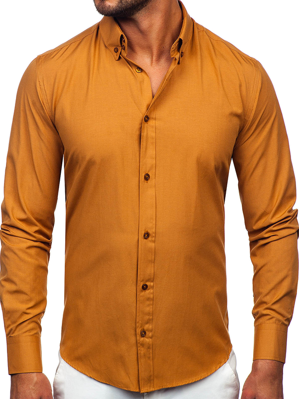 Koszula męska elegancka z długim rękawem camelowa Bolf 5821-1
