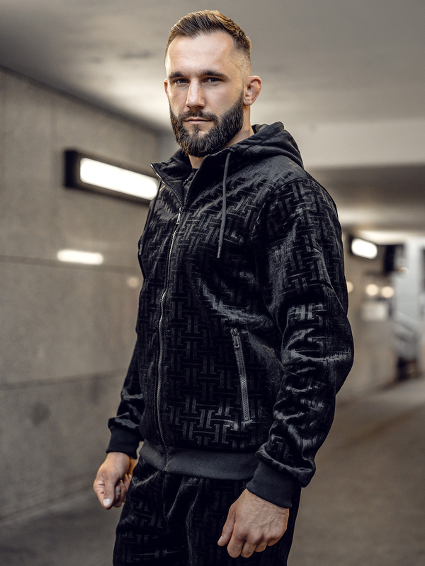 Czarny welurowy dres męski Denley 3B113A