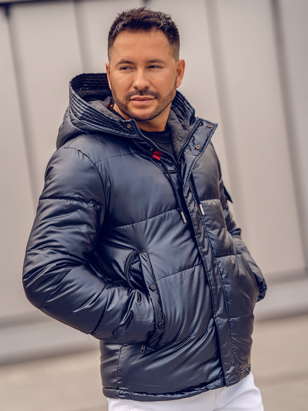 Granatowa pikowana kurtka męska zimowa sportowa Denley EX2125A