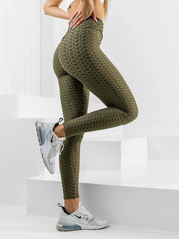 Khaki prążkowane legginsy damskie Denley HL157