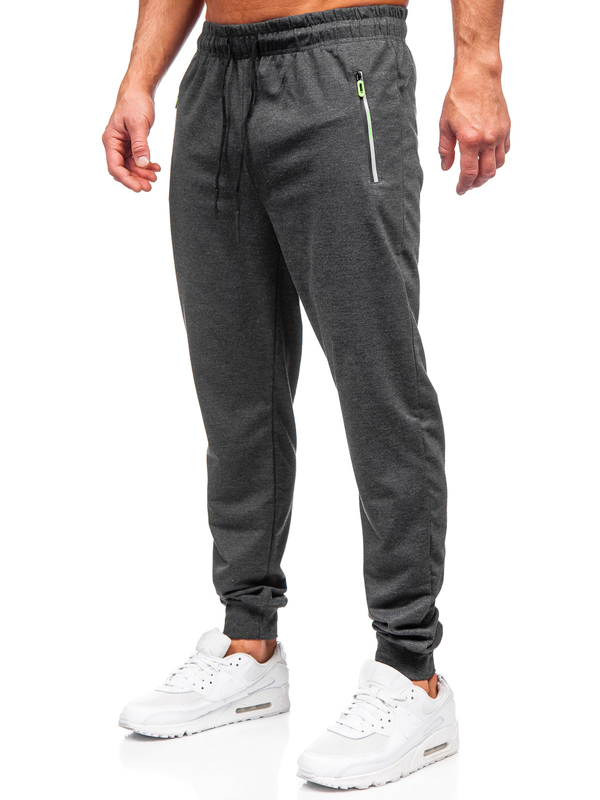 Grafitowe spodnie męskie joggery dresowe Denley JX6108