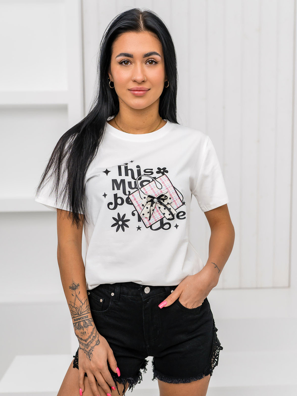 Biały t-shirt damski z aplikacją Denley 97T2110