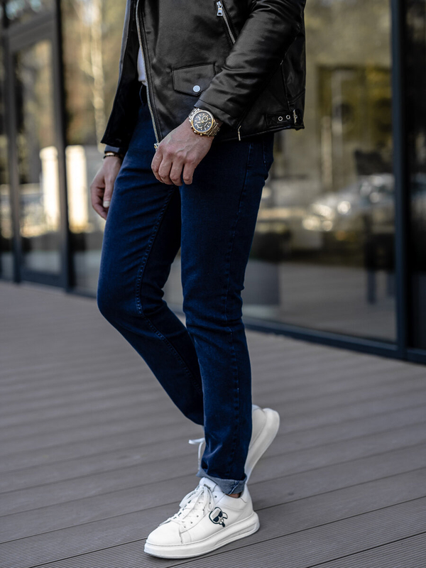 Granatowe spodnie jeansowe męskie slim fit Denley 5066