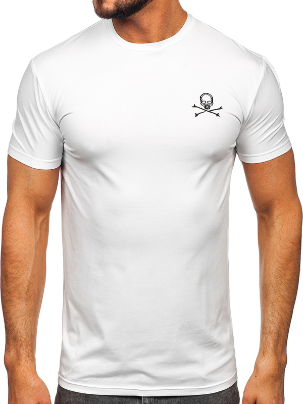Biały t-shirt męski z nadrukiem Denley MT3049