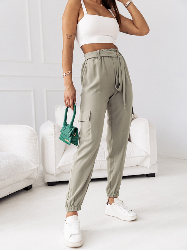 Khaki materiałowe joggery bojówki damskie Denley 8266