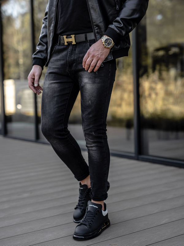 Czarne spodnie jeansowe męskie regular fit Denley TF098