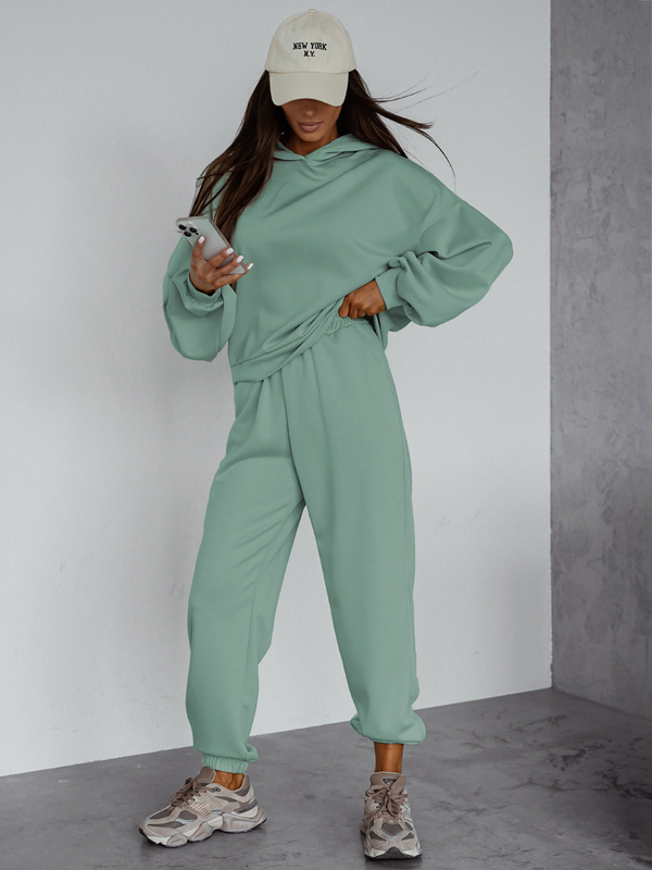 Komplet dresowy damski dwuczęściowy z kapturem masełko miętowy Denley Alice