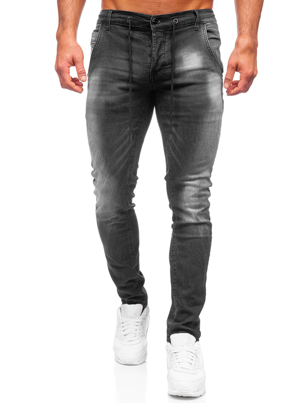 Czarne spodnie jeansowe męskie regular fit Denley MP004N