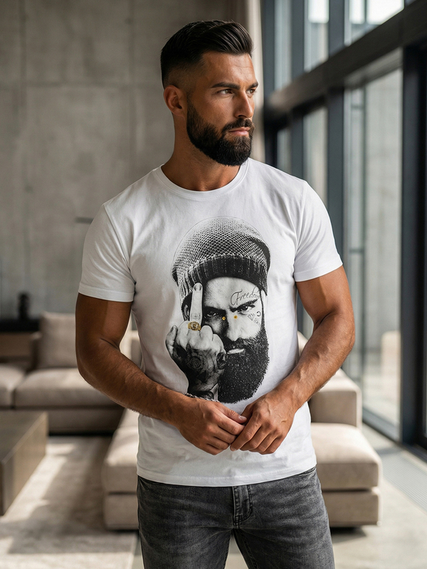 T-shirt męski bawełniany z nadrukiem biały Bolf Dario
