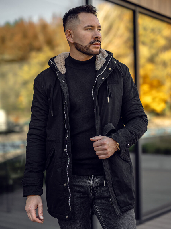 Kurtka męska bawełniana zimowa parka czarna Denley EX838A