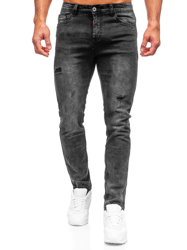Czarne spodnie jeansowe męskie regular fit Denley K10007-2