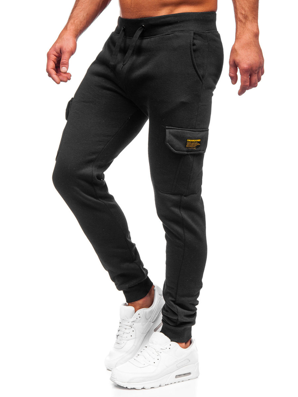 Czarne bojówki spodnie męskie joggery dresowe Denley JX8709