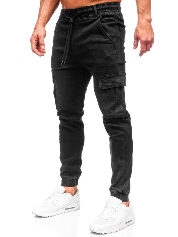 Czarne spodnie jeansowe joggery bojówki męskie Denley 8128