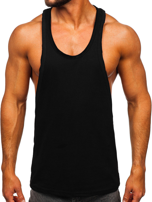 Czarna koszulka tank top bokserka męska bez nadruku Bolf 1245