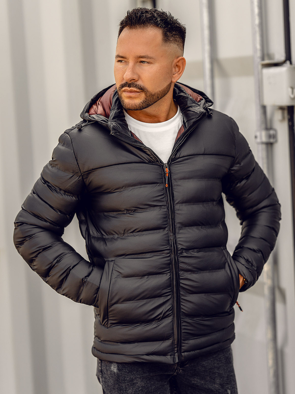 Czarna pikowana kurtka zimowa męska Denley 22M326