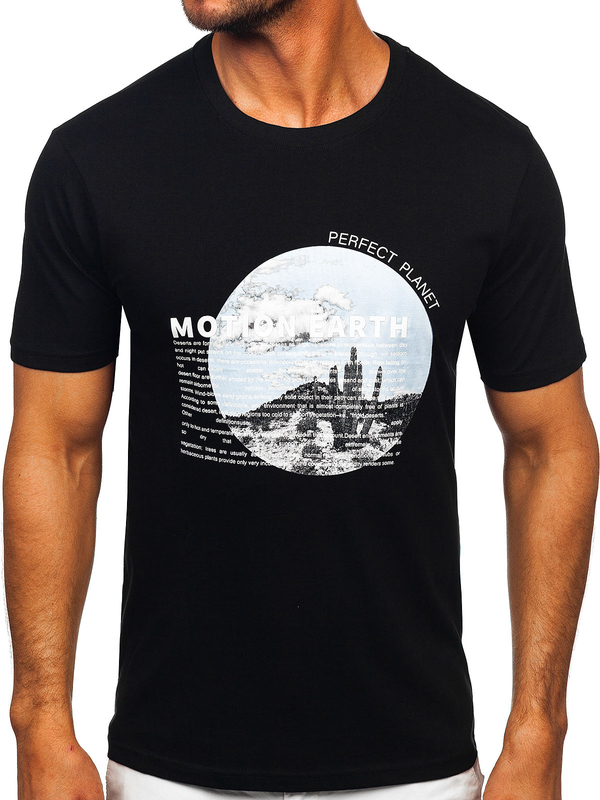 Czarny bawełniany t-shirt męski z nadrukiem Denley MPO3466