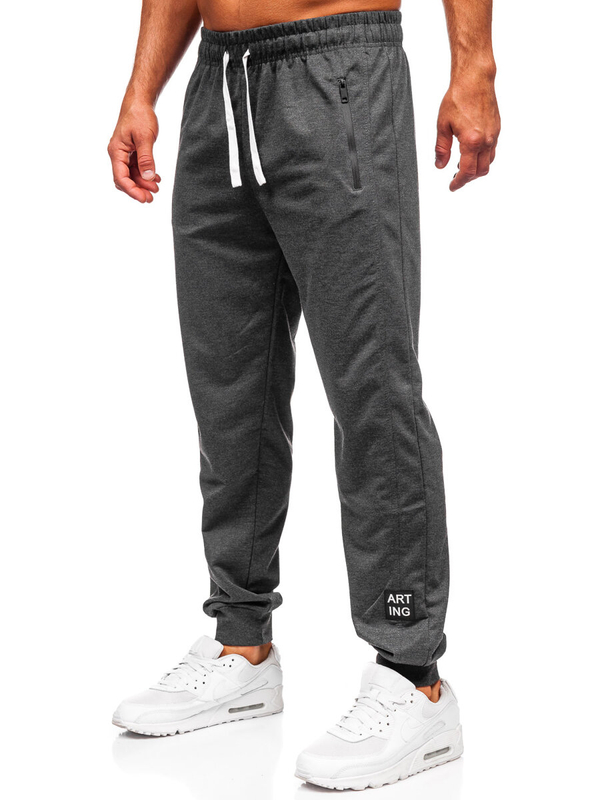 Grafitowe spodnie męskie joggery dresowe Denley JX6355
