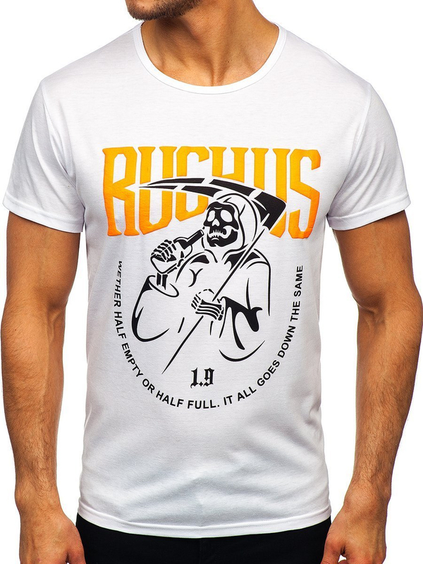 Biały T-shirt męski z nadrukiem Denley KS2633