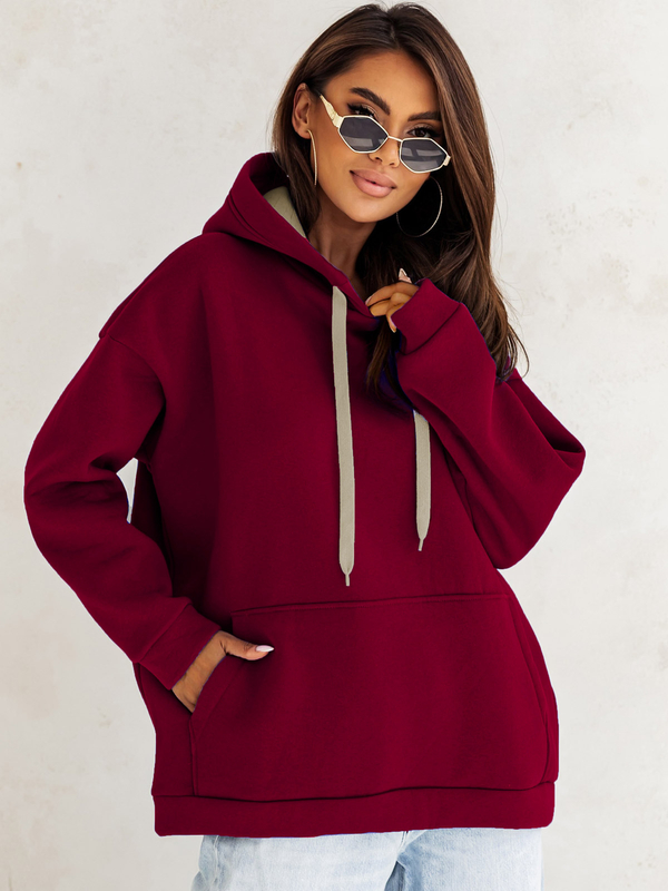 Bluza damska z kapturem ocieplana kangurka bordowa Denley 82131