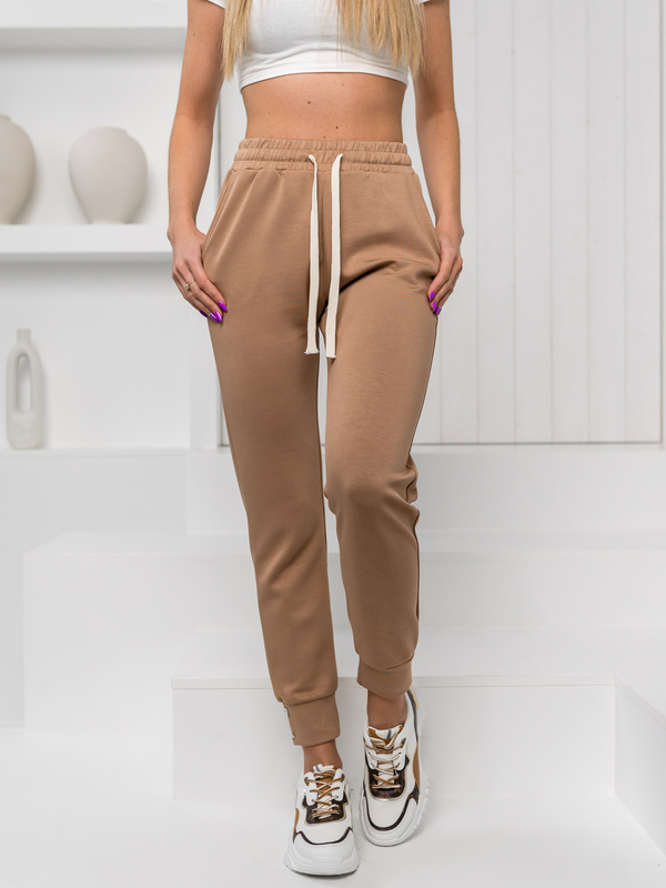 Brązowe spodnie dresowe joggery damskie Denley W7803