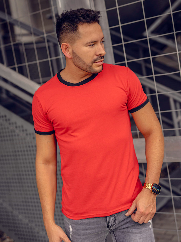Czerwony bez nadruku t-shirt męski Denley 8T83A