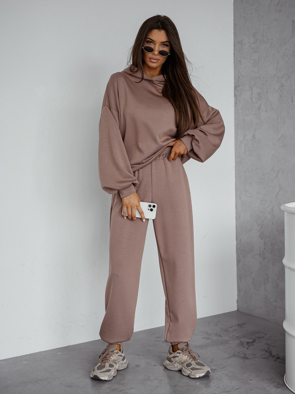 Komplet dresowy damski dwuczęściowy z kapturem masełko cappuccino Denley Alice