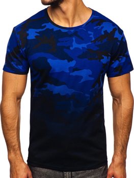 Granatowy t-shirt męski z nadrukiem moro Denley S808